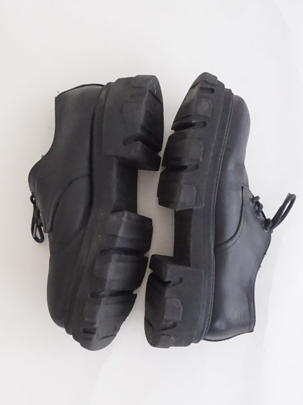 Black Leather Chunky Lug Sole Lace Up Shoes Handmade Made In Italy EU 39/US 8.5